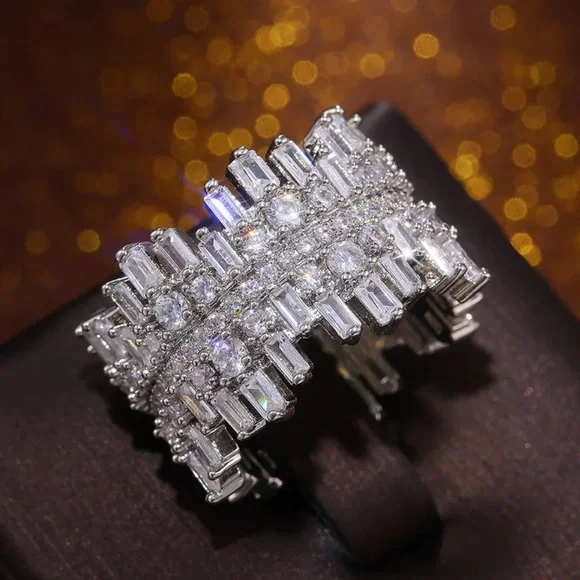 New Luxury 925 Sterling Silver Irregular Silver Eternity Band Ring - Picture 4 of 9